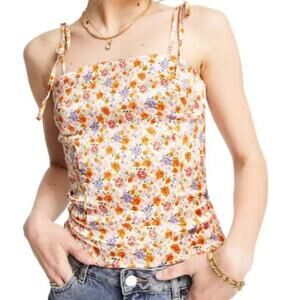 Topshop Floral Slim Fit Satin Camisole Adjustable Tie Straps Dainty floral bows